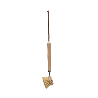 9"L Beech Wood Dish Brush w/ Leather Strap, Natural